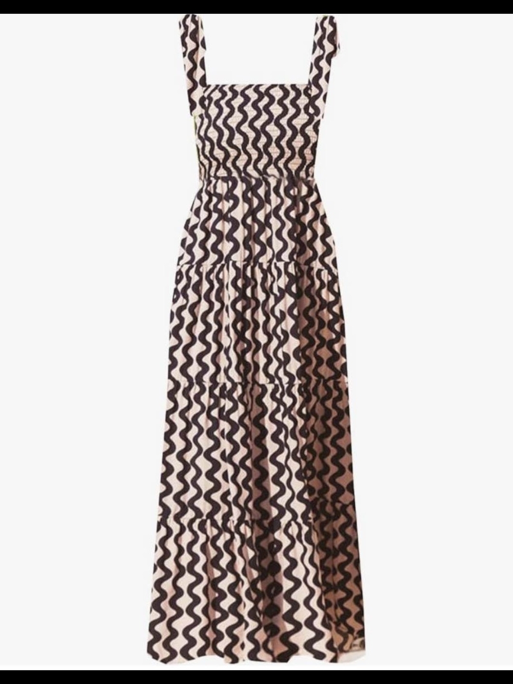 Wavy Print Sleeveless Maxi Dress - Black & Cream